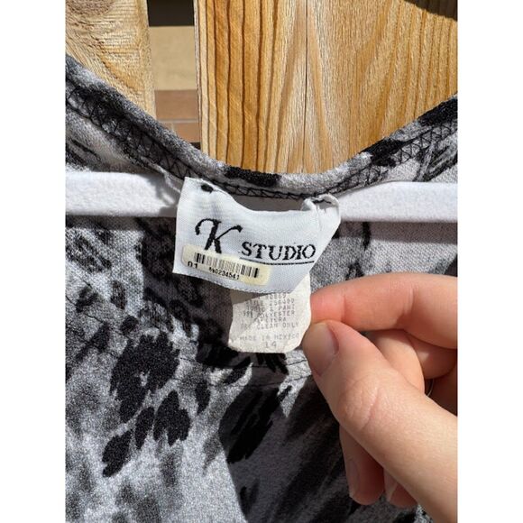 Vintage K Studio Women Contrast Cheetah Print Asymmetrical Long Sleeve Blouse 14 - Picture 2 of 3